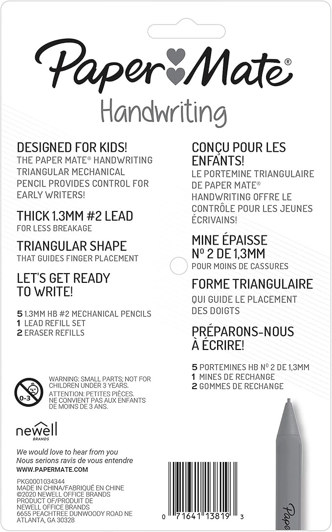Paper Mate Handwriting Triangular Mechanical Pencil Set with Lead & Eraser Refills, 1.3mm, School Supplies, Office Supplies, Sketching Pencils, Drafting Pencil, Fun Barrel Colors, 8 Count (Pack of 2)