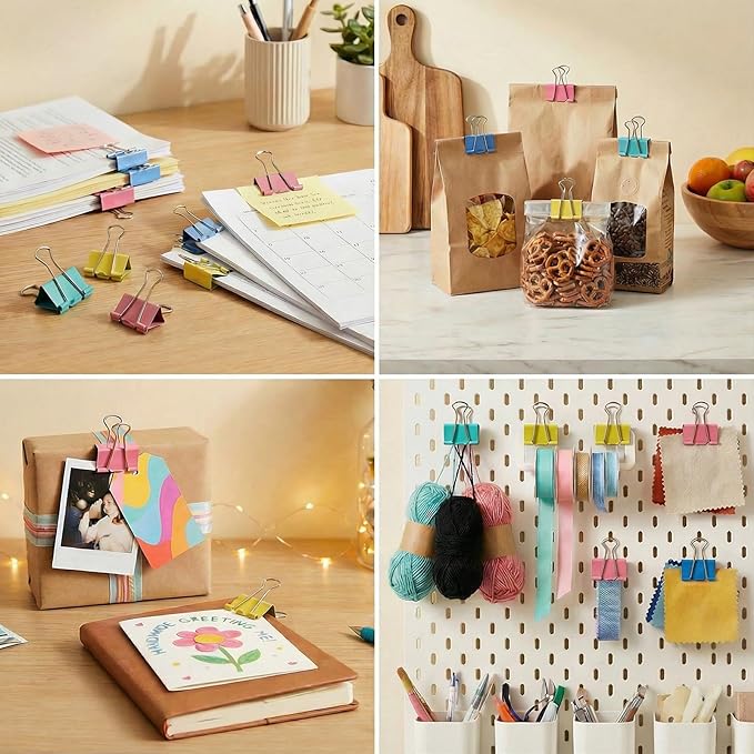 260Pcs Mini Binder Clips Assorted Colored, 0.59 in/15mm Small Binder Paper Clips Office Clips Office Supplies Desk, Micro Size Cute Binder Clips, Small Paper Clamps for Home School Business (Colored)