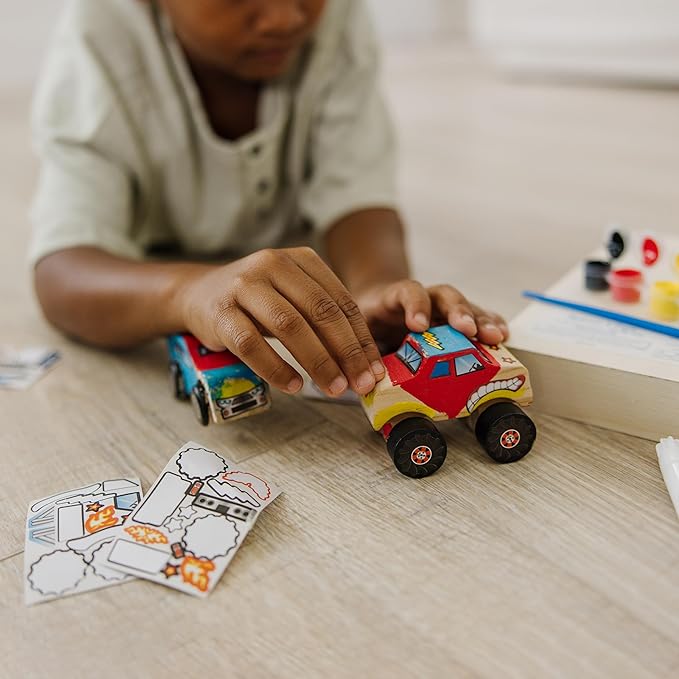 Melissa & Doug Decorate-Your-Own Wooden Craft Kits Set - Race Car and Monster Truck