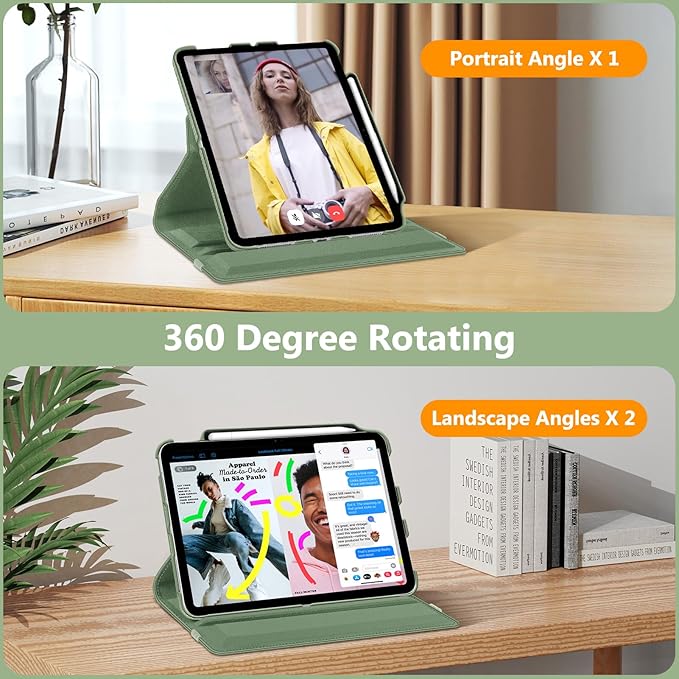 Fintie Rotating Case for iPad (A16) 11th Generation 11 Inch (2025), iPad 10th Generation 10.9 Inch (2022) - [Built-in Pencil Holder] 360 Degree Rotating Protective Stand Cover, Sage Green