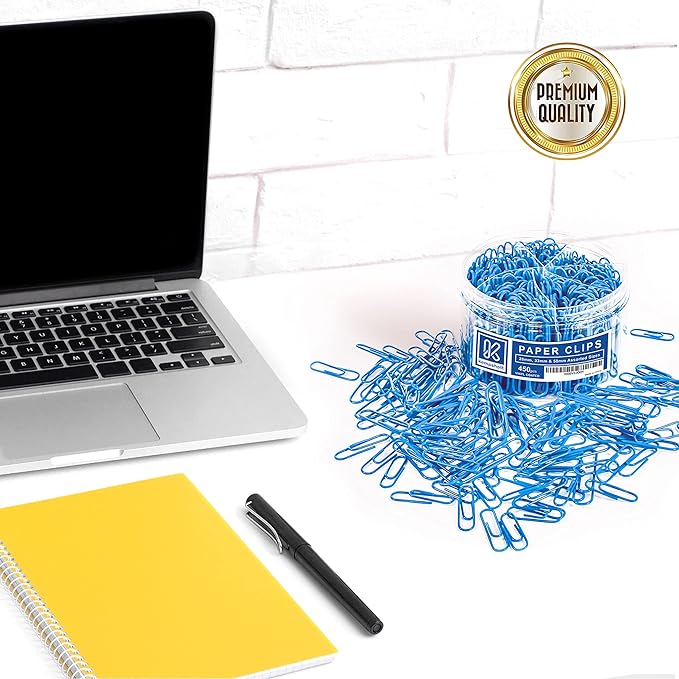 450 Blue Color Paper Clips Assorted Sizes Small, Medium and Large Paper Clips for Paperwork Ideal for Home, School and Office Use (Assorted, Blue)