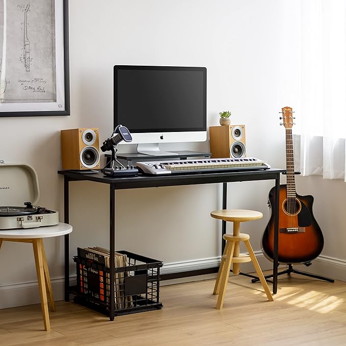 IRIS USA 47 Inch Modern Laptop and Computer Desk Office Table for Home Office, Water and Scratch Resistant Surface Gaming Desk, Easy to Assemble Black Desk