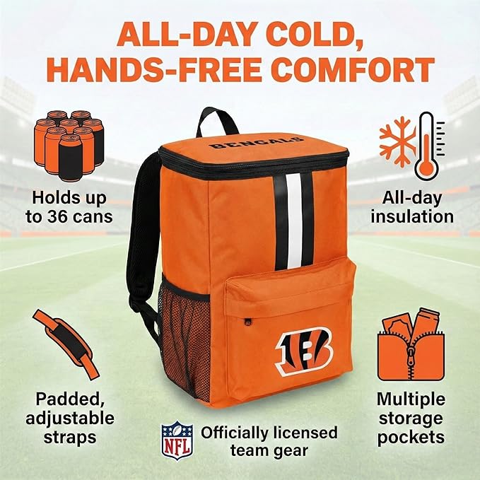 Cooler Backpack – Portable Soft Sided Ice Chest – Insulated Bag Holds 36 Cans - Football Gear – Show Your Team Spirit with Officially Licensed Fan Gear