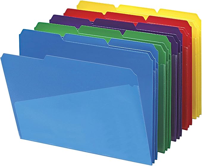 Smead Poly File Folders with Pockets, Folders for Documents, 1/3-Cut Tabs, File Folders Letter Size, Office Supplies, School Supplies, Set of 30