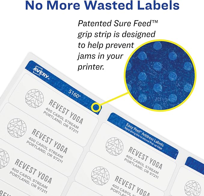 Avery Print-to-The-Edge Printable Address Labels with Sure Feed,0.75" x 2.25",White,750 Blank Mailing Labels (06870),(Pack of 5)