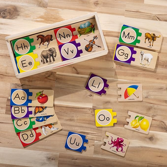 Melissa & Doug Self-Correcting Alphabet Puzzle (52 pcs) with Toy Storage Box, Wooden ABC Puzzles for Toddlers & Preschoolers, Montessori Learning Toys for Girls & Boys 4+