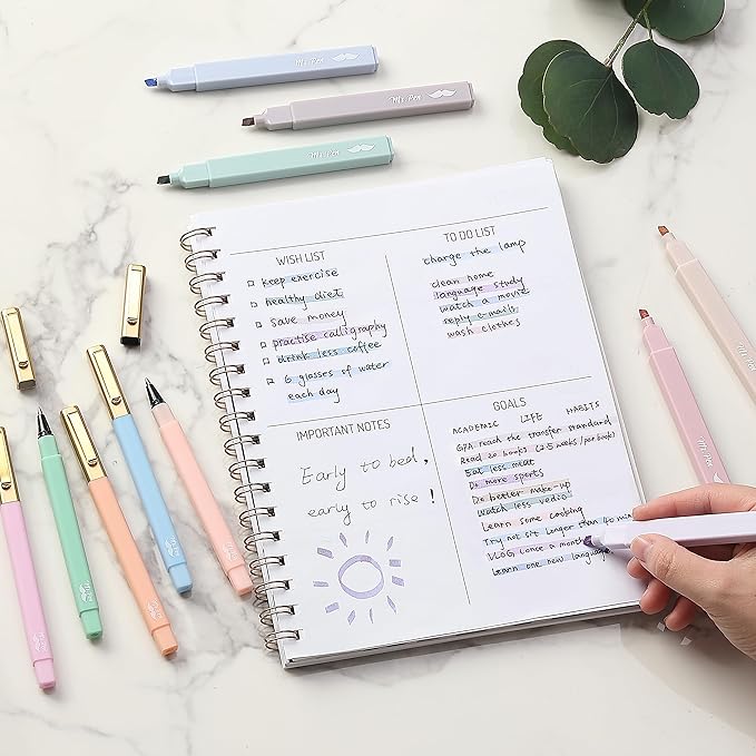 Mr. Pen- Aesthetic Highlighters and Pens No Bleed, 12 Pack, Pastel Color, Black Ink, No Bleed Highlighters for Bibles