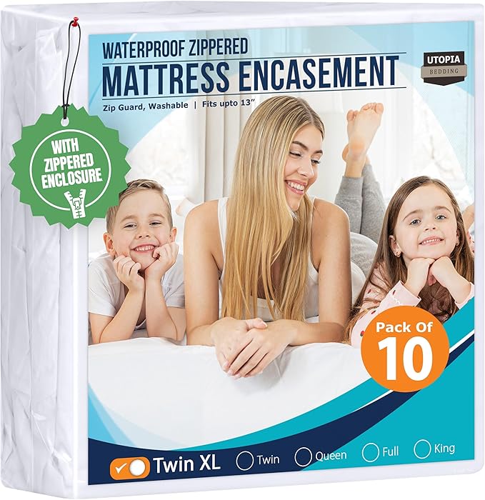 Utopia Bedding Mattress Protector Zippered Twin XL Size (Pack of 10), 100% Waterproof Bed Bug and Dust Mite Proof Mattress Encasement, Absorbent 6 Sided Mattress Cover