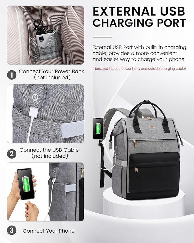 LOVEVOOK Laptop Backpack for Women, 17 Inch Work Teacher Nurse Bag, Large Capacity Business Computer Backpack Purse with USB Port, Stylish Casual Daypack for Travel,Grey&Black