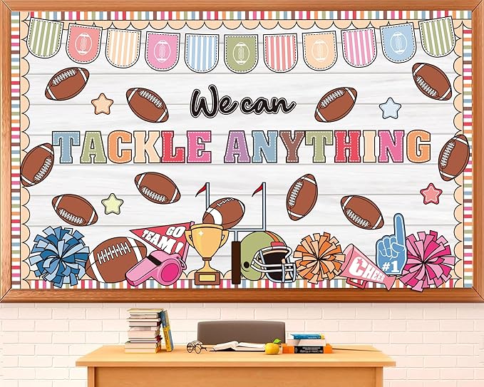 Spring Sports Football Bulletin Board Set Classroom Decorations We Can Tackle Anything Inspirational Bulletin Board Football Theme Cutouts for School Office Chalkboard Whiteboard Wall Window Decor