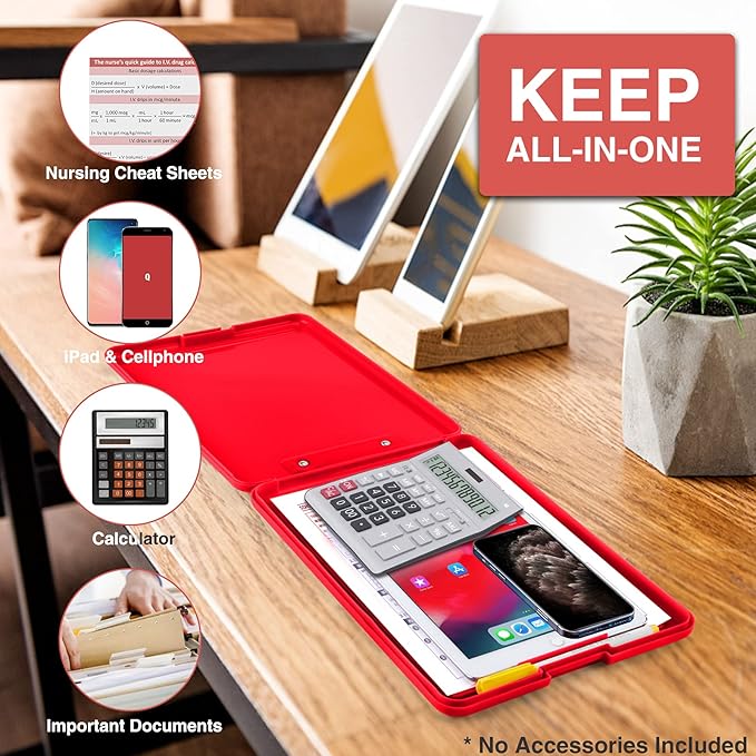 Sooez Clipboard with Storage, Plastic Storage Clipboards with Low Profile Clip, Nursing Clip Boards Foldable, Hanging Clipboard Case for Work, Teacher, Classroom Must Haves, Office School Supplies