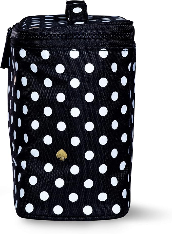 kate spade new york Insulated Soft Cooler Lunch Tote with Double Zipper Close and Carrying Handle, Polka Dots (Black/White)