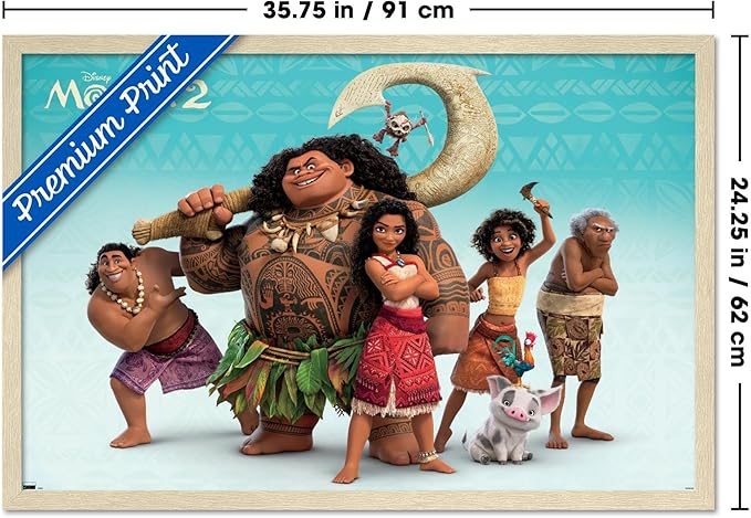 Disney Moana 2 - Group Wall Poster, 34L" x 22.4W", Blonde Framed Version