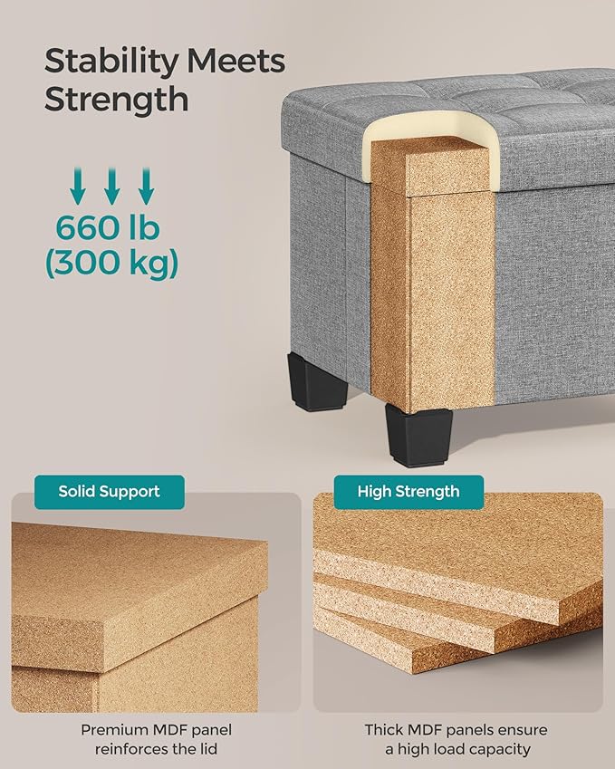 SONGMICS Storage Ottoman, Small Ottoman Foot Rest with Legs, 12.6 x 15.7 x 13.2 Inches Foot Stool, Load up to 660 lb, for Living Room, Bedroom, Dorm, Dove Gray ULSF012G02