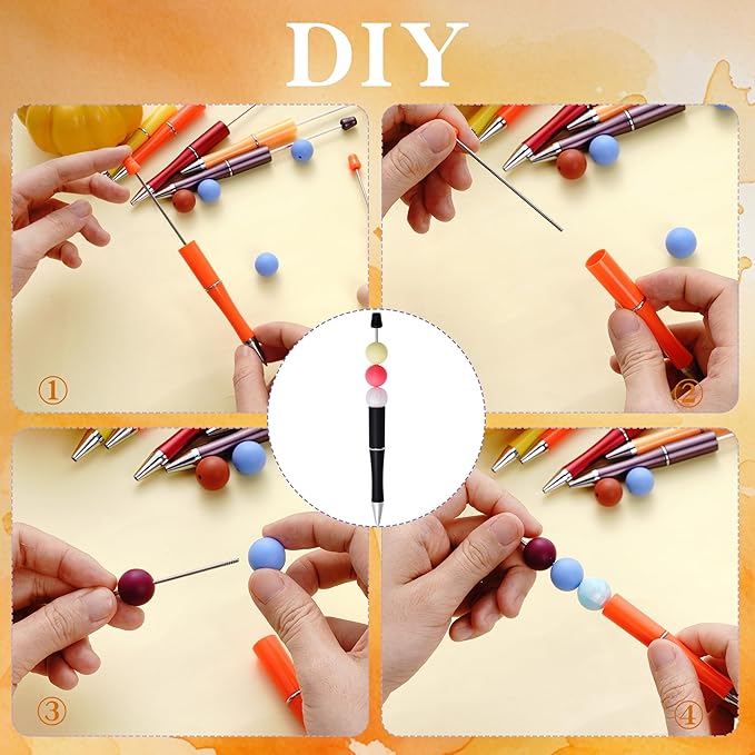 jiebor 30Pcs Fall Beadable Pens Plastic Bead Ballpoint DIY Cute Cool Pens Black Ink for Thanksgiving Day Women Men Bridal Graduation Gift Office Supplies