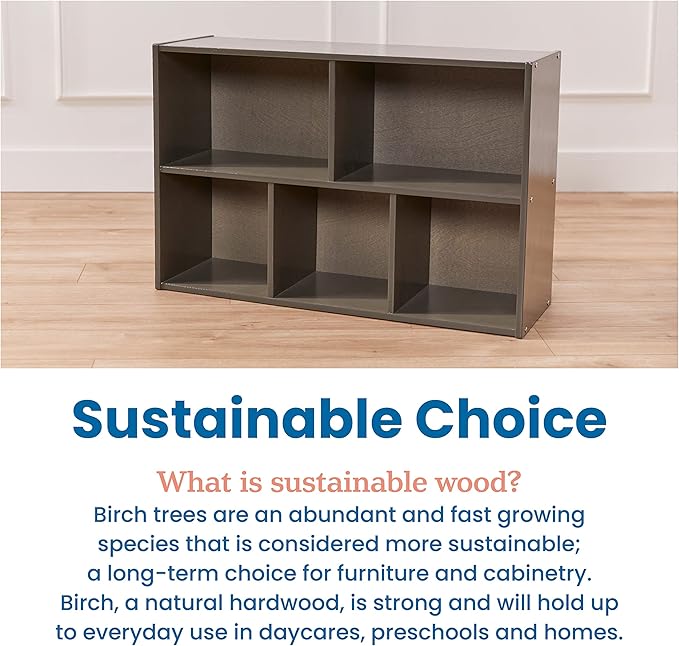 ECR4Kids Streamline 5-Compartment Storage Cabinet, 24in, Classroom Furniture, Grey Wash
