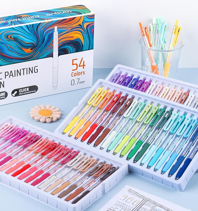 Gel Pens For Coloring, 54 Colors Retractable Colored Pens for Black Paper & White Paper, 0.7mm Fine Point Colorful Pens for Coloring, Writing, Drawing, Journaling, Note Taking, Office, Home