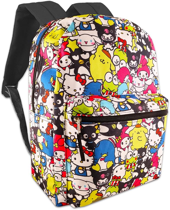 Hello Kitty Backpack with Lunch Box for Set - Bundle with 16" Hello Kitty Backpack, Hello Kitty Lunch Bag, Water Bottle, Tattoos, More | Hello Kitty School Backpack for Girls