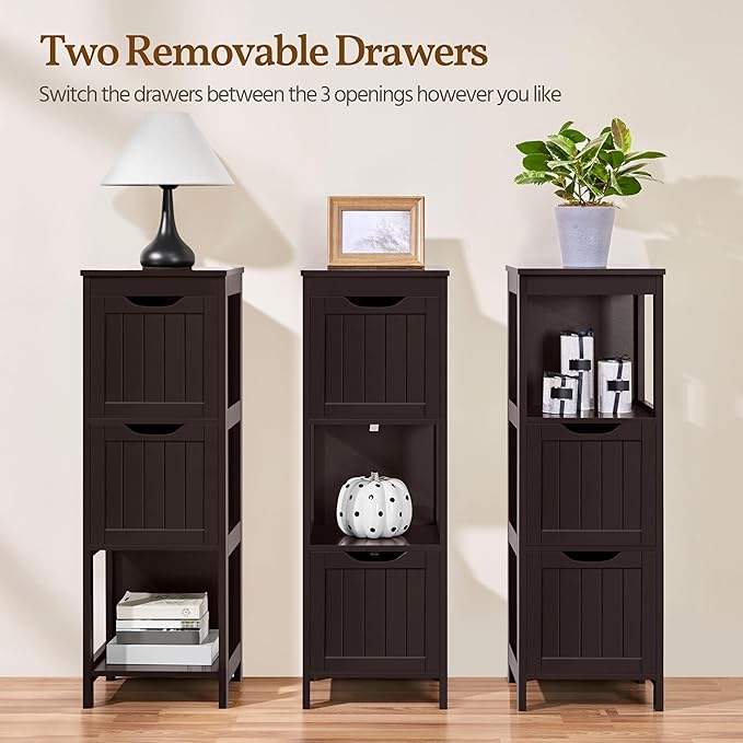 Yaheetech Bathroom Floor Cabinet, Wooden Storage Cabinet with 2 Drawers and 1 Shelf, Multifunctional Side Organizer Rack Stand Table, D11.8xW11.8xH35 Inches Espresso