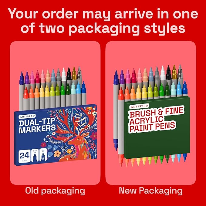 ARTISTRO 24 Acrylic Paint Markers - Paint Pens for Calligraphy, Brush + Fine Tips - For Fabric, Rock, Glass, Wood, DIY, Craft, Canvas - Art and Craft Supplies for Adults, Teens, Kids