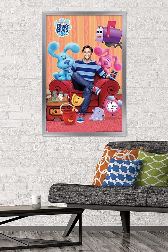 Nickelodeon Blue's Clues - Group Wall Poster, 34L" x 22.4W", Silver Framed Version