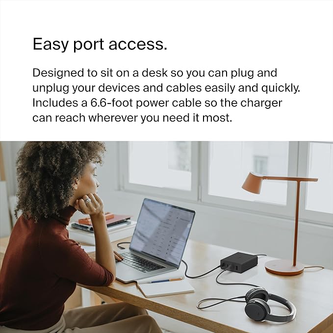 Belkin Charger Station 108W GaN - 2X USB-C and 2X USB-A Ports - Fast Desktop Charger Dock Hub for iPhone 17, Air, Pro, Apple Watch, iPad, MacBook, Samsung Galaxy S25, Nintendo Switch 2 - Black