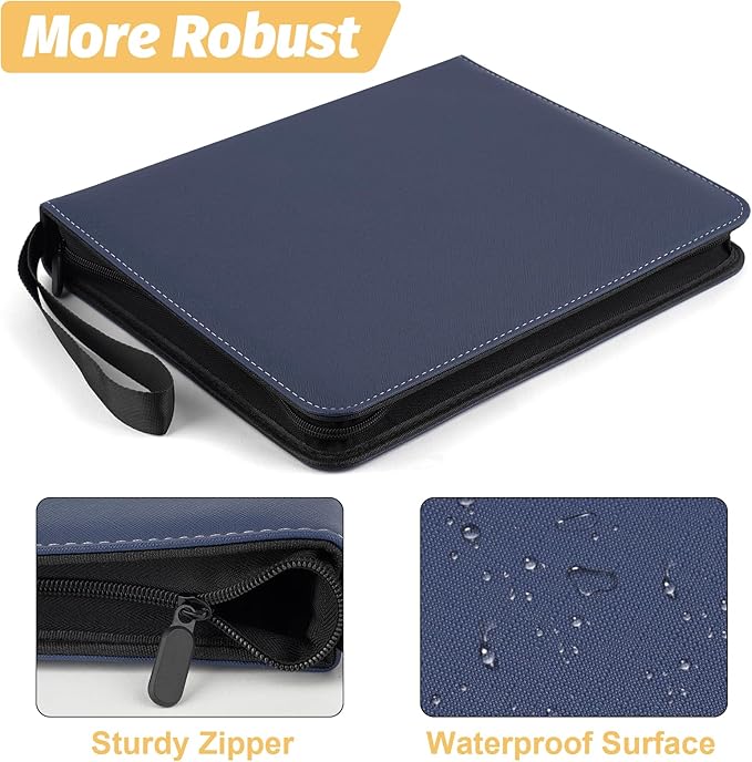 9 Pocket Card Binder, Premium Zip Trading Card Binder, 720 Double Sided Pocket PU Card Collection Binder, Collector Card Album, Card Folder for MTG, TCG, Sports Cards, Game Cards (DARK BLUE)