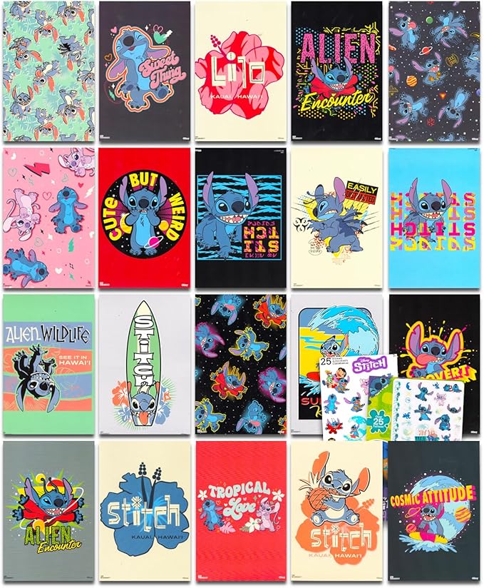 Disney Mini Lilo and Stitch Posters Bundle ~ 20 Pack Mini Lilo and Stitch Party Decor Posters (4" x 6"), Stickers, More | Lilo and Stitch Decorations for Kids Room