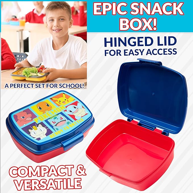 Pokemon Insulated Lunch Bag with Lunch Box Water Bottle Set for Kids 3 Piece School Snack Bag Pikachu Gifts for Kids (Red/Blue)