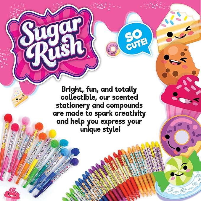 Scentos Sugar Rush Colored Gel Pens for Kids - Candy Scented Pens - Medium Point Gel Pens for Coloring - For Ages 4 and Up - 24 Count (Metallic Glitter)