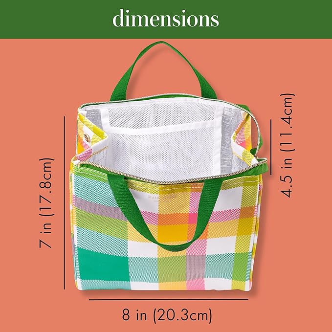 Kate Spade New York Portable Soft Cooler Lunch Bag, Small Insulated Tote, Thermal Lunch Bag with Silver Insulated Lining and Storage Pocket, Spring Plaid