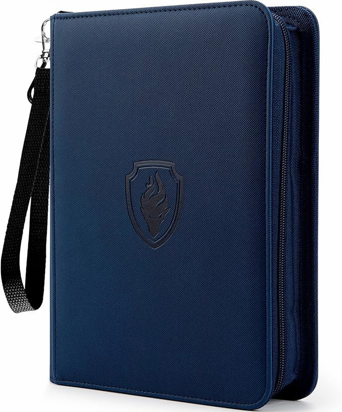 Premium 4 Pocket Zip Card Binder, Trading Card Binder for 320 Cards, Portable PU Card Collection Binder, Collector Card Album Folder for Game & Sports Cards, Navy Blue