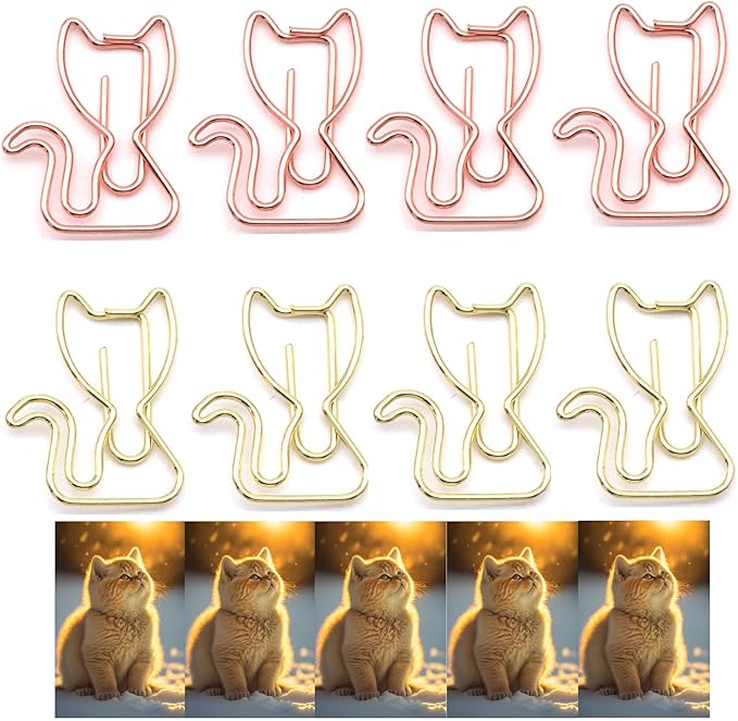 40 Pcs Metal Cat-Shaped Paper Clips Set - Cute Paperclips for Fun Office Supplies and Party Decor (Gold, Rose Gold)
