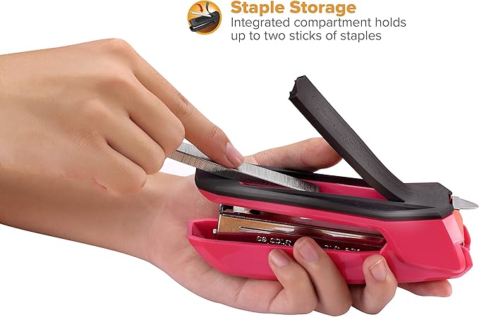Bostitch Office Ascend 3 in 1 Stapler Integrated Remover & Staple Storage, 420 Staples Included, 20 Sheet Capacity, Lightweight, Pink