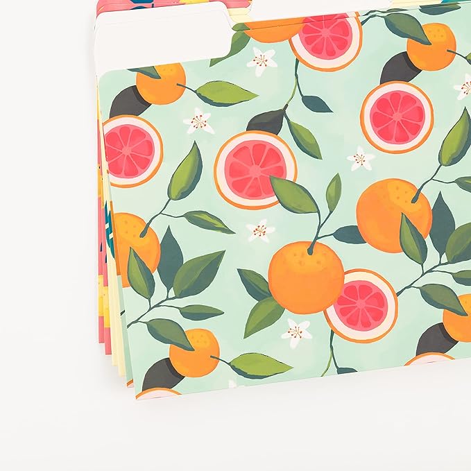 U Brands Fashion File Folders, 1/3-Cut Tabs in Assorted Positions, Letter Size, Office Supplies, 6 Count (Citrus Squeeze)