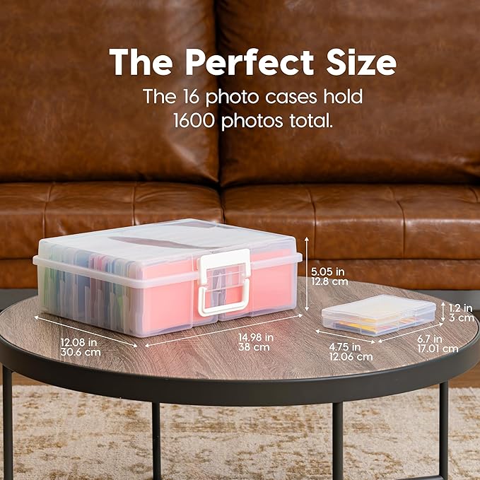IRIS USA 4" x 6" Photo Storage Box Craft Keeper, 2-Pack Organizers with 16 Picture Containers for Tasks, Stickers, Ephemera, & Flashcards, Clear