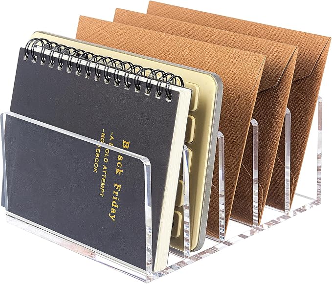 Acrylic Mail Organizer File Sorters for Desk,5-Section Laddered Desktop Vertical Letter Holder,Desk Organizer Workspace Organizer
