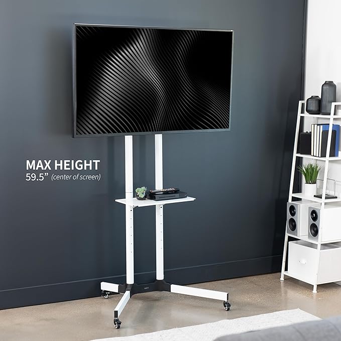 VIVO Mobile TV Cart for 32 to 83 inch Screens up to 110 lbs, LCD LED OLED 4K Smart Flat and Curved Panels, Rolling Stand with Laptop DVD Shelf, Locking Wheels, Max VESA 600x400, White, STAND-TV03W