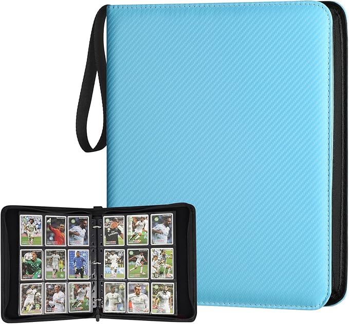9 Pocket Card Binder, Premium Zip Trading Card Binder, 720 Double Sided Pocket PU Card Collection Binder, Collector Card Album, Card Folder for MTG, TCG, Sports Cards, Game Cards (Light Blue)