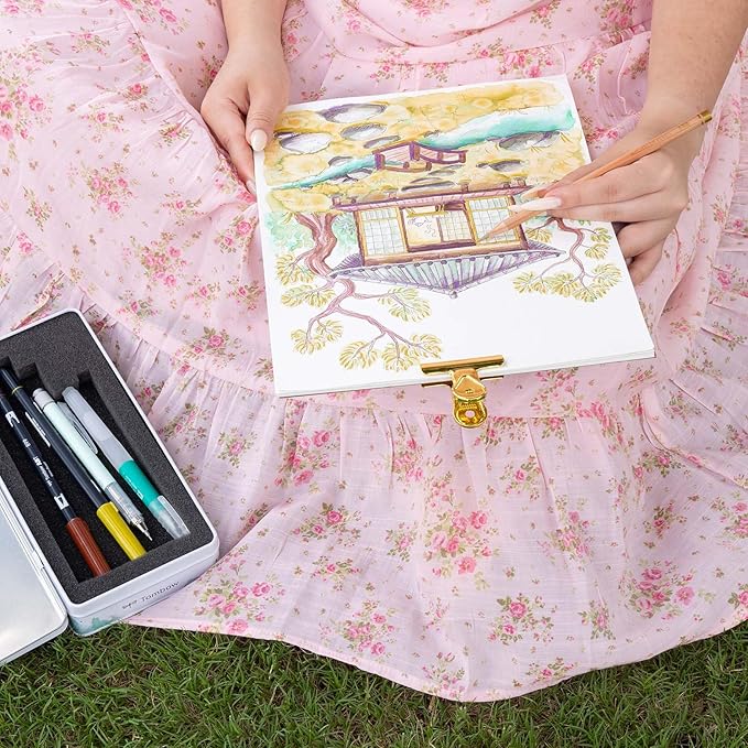 Tombow 56305 Urban Sketching Set, 8-Piece Art Set with Dual Brush Pens, Colored Pencils, Water Brush, Mechanical Pencil, Drawing Pen
