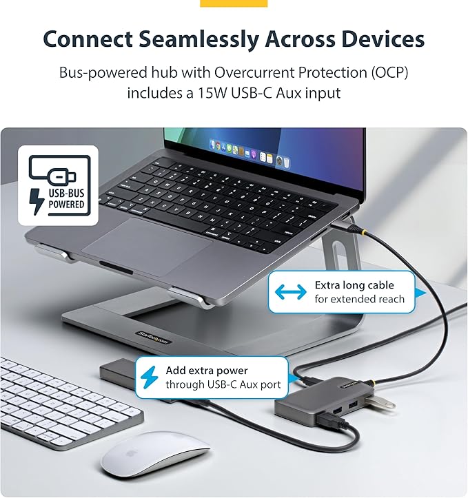 StarTech.com 4-Port USB-C Hub, 5Gbps Data Transfer, Bus-Powered USB 5Gbps Splitter, 4X Type-A Ports Extender for Laptops, Compatible with MacBook, Dell XPS, Surface Pro, Chromebook