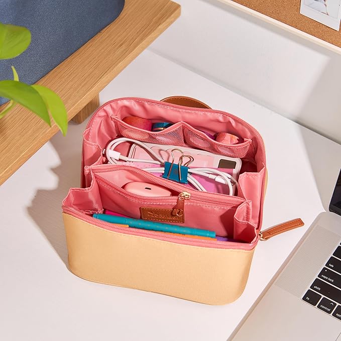 Erin Condren Small Organizer Case, Stylish Marigold Multi-Purpose Travel Case with Sturdy Vegan Leather Handle, Carry Toiletries, Makeup, Jewelry or Essentials