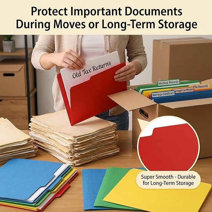 100 Packs Red File Folder,1/3-Cut Tabs,File Folders Letter Size,8.5x11 File Folders for Office,School and Home,Organizer Documents