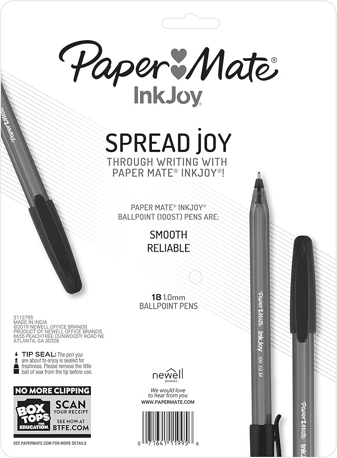 Paper Mate InkJoy 100ST Ballpoint Pens, Medium Point (1.0mm), Assorted, 18 Count (Pack of 2)