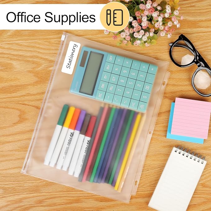 KTRIO Letter Size Binder Pockets 3 Ring Binder Zipper Pouch 24 Pack, 3 Holes Clear PVC Loose Leaf Bags 8.5"×11" Document Folders for Business Office School Supplies