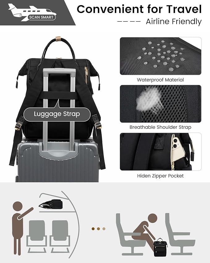 LOVEVOOK Laptop Backpack for Women, 18 Inch Work Teacher Nurse Bag, Large Capacity Business Computer Backpack Purse with USB Port, Stylish Casual Daypack for Travel,Black
