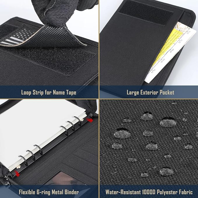 WYNEX Tactical Notebook Padfolio Ring Binder - Refillable A5 6-Ring Binder, Zip Hardcover Notebook with 80 Pages, Water-Resistant Notebook Cover for Planners, College, Office, Field, Gift