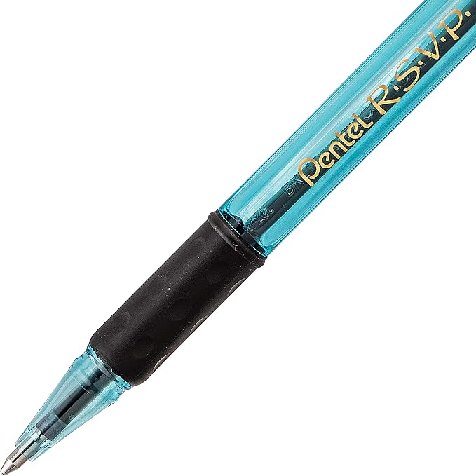 Pentel RSVP Razzle-Dazzle Ballpoint Pen, (1.0mm) Medium Line, Blue Barrel, Black Ink, Box of 12 (BK91RDC-A)
