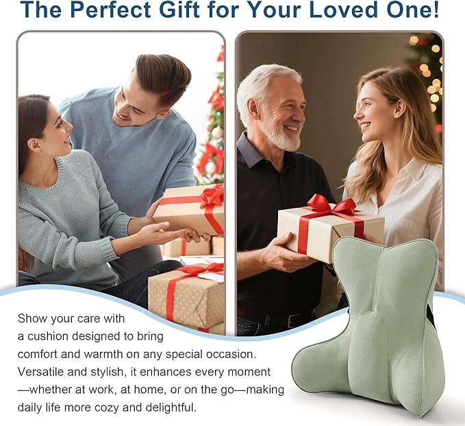Ergonomic Lumbar Support Pillow(Pat. Pend) – Multi-Functional Back Cushion with Firm Support for Reading, Working & Driving,Celadon Green