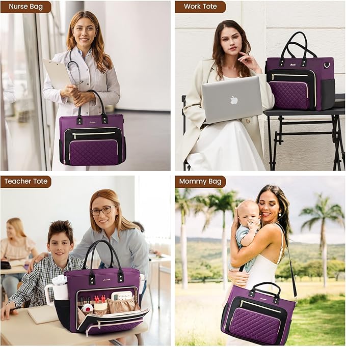 LOVEVOOK 15.6 Inch Teacher Tote Bag for Women Work, Laptop Bag Work Tote Bag Nurse Bags With Large Cup Holder, Professional Computer Briefcase Business Large Purses Handbag, Diaper Bag Mother Gift